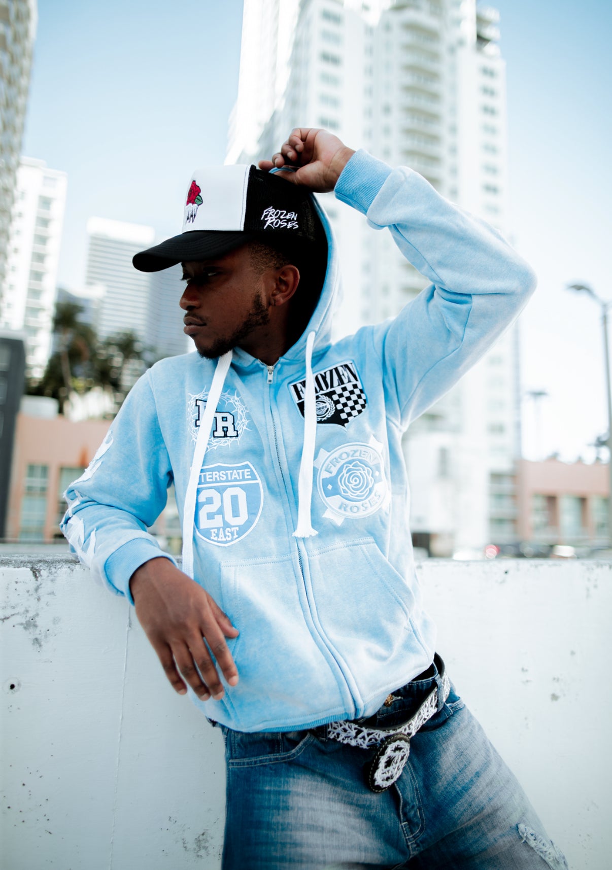 “FR Thorn Racer(Baby Blue)” washed hoodie