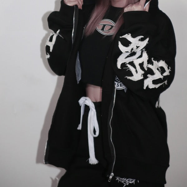“FR Thorn Racer (Black)” Oversized Zip Up Hoodie