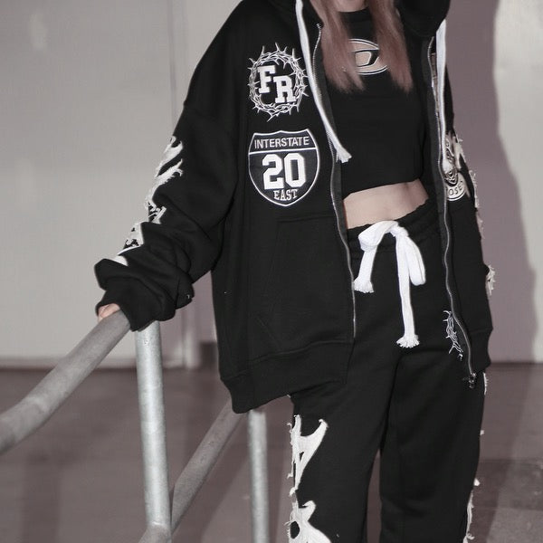 “FR Thorn Racer (Black)” Oversized Zip Up Hoodie